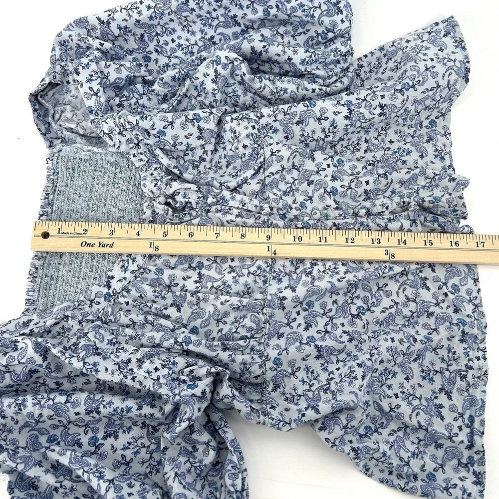 Cottagecore Blue Floral Peasant Top L Petite‎ Puff Sleeve Milkmaid Boho Romantic